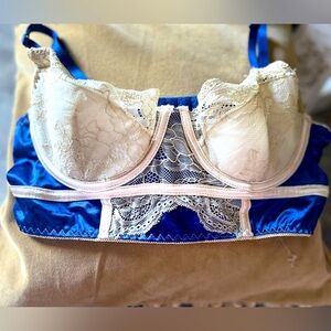 Royal Blue Vintage Long Line Lace Bra 34C